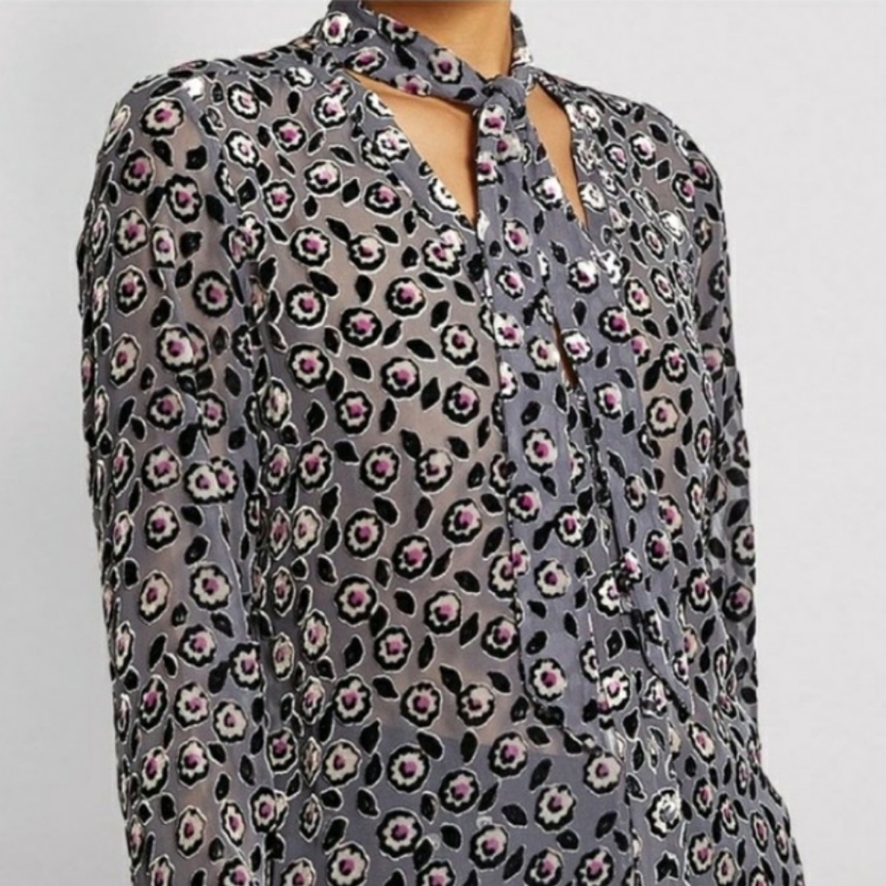 Paige Periscope Fuscia Floral Velvet Burnout Blouse